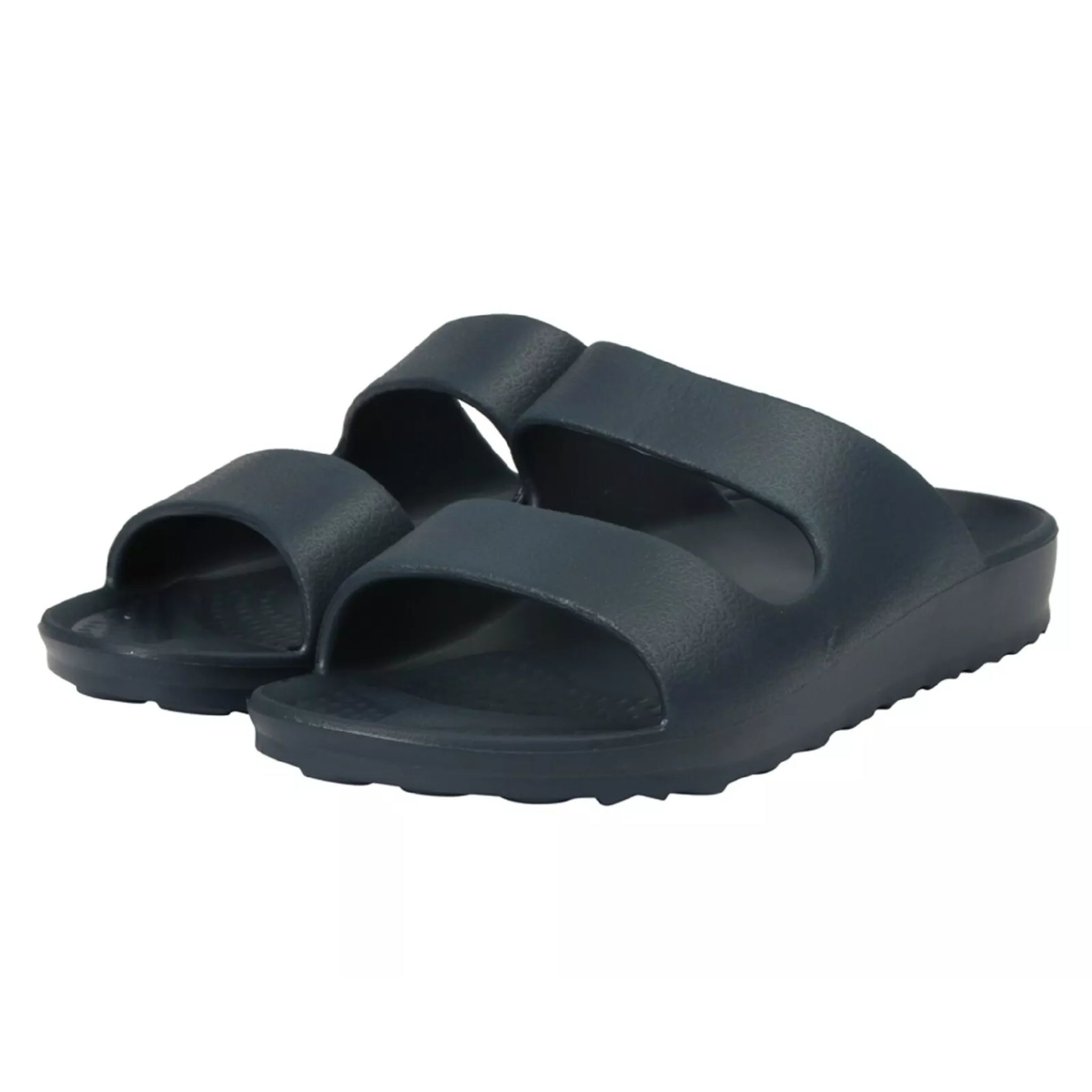Ladies navy blue beach sandals slip on double strap summer footwear